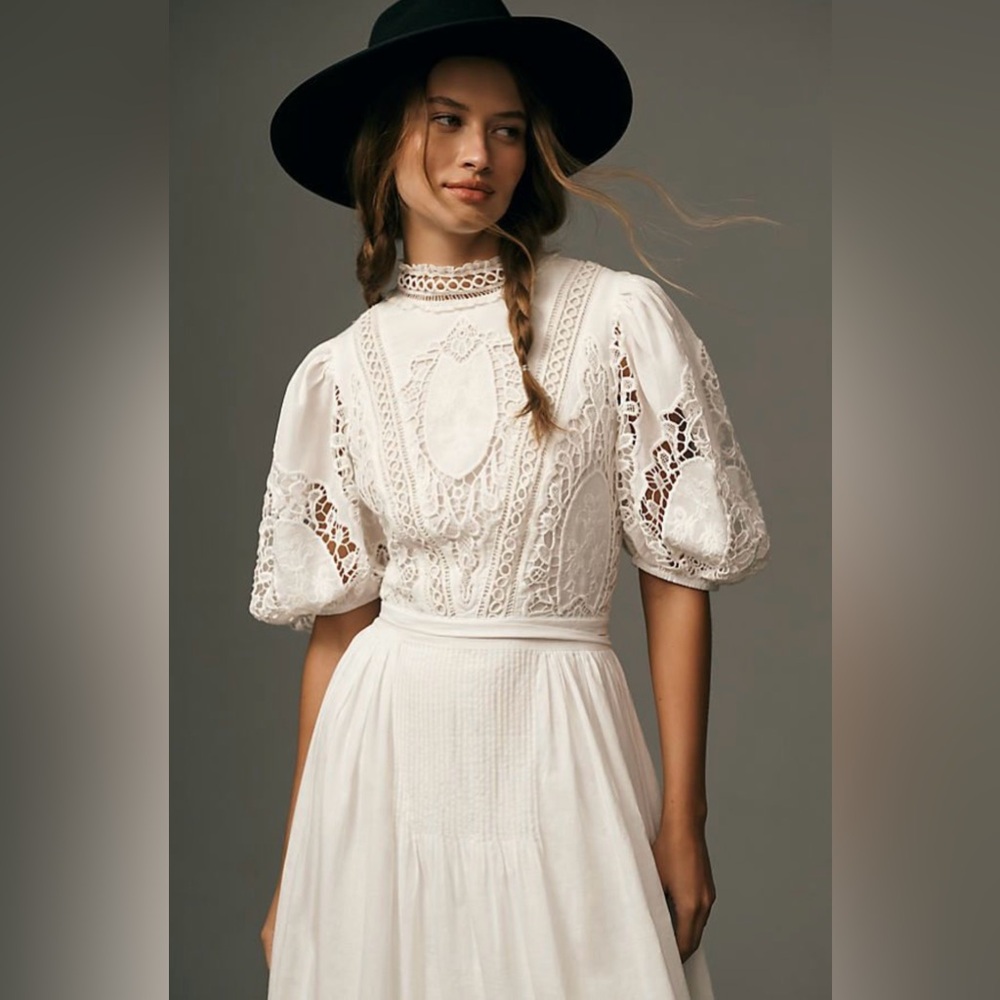 Anthropologie Ivory Lace Maxi Dress - Picture 3 of 16